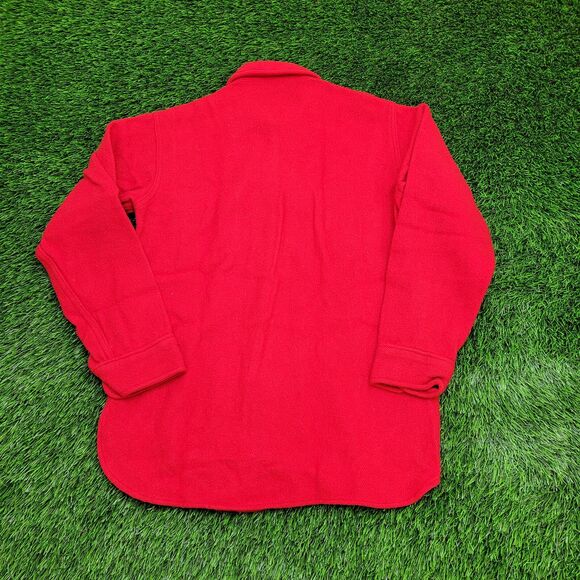Vintage Woolrich Button Shirt S/M 19x29 Solid Red USA Heavyweight Wool 70s - Picture 4 of 12